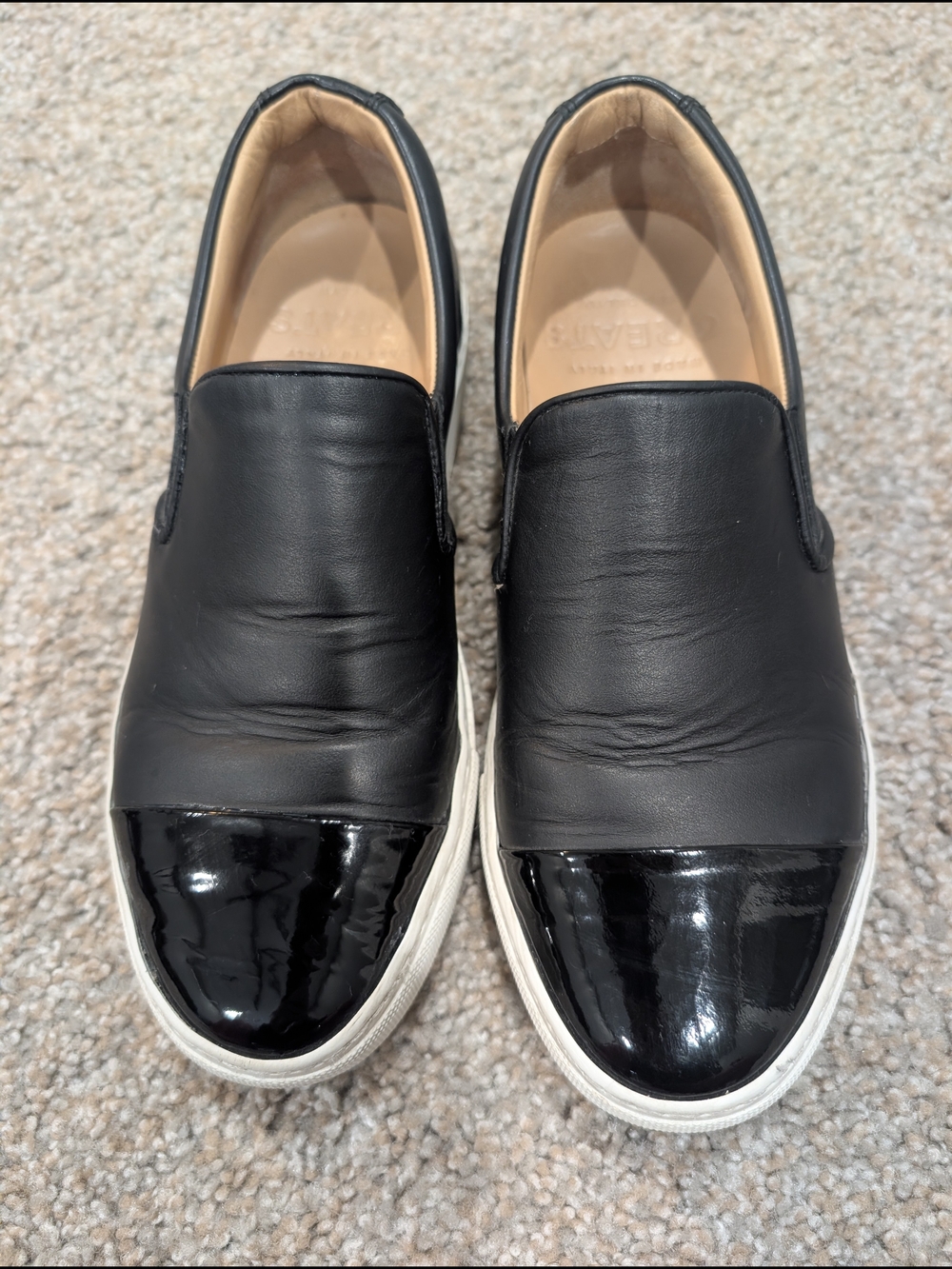 GREATS Wo’s Wooster Black Leather Patent Cap Toe Slip On Sneakers Size 7.5
